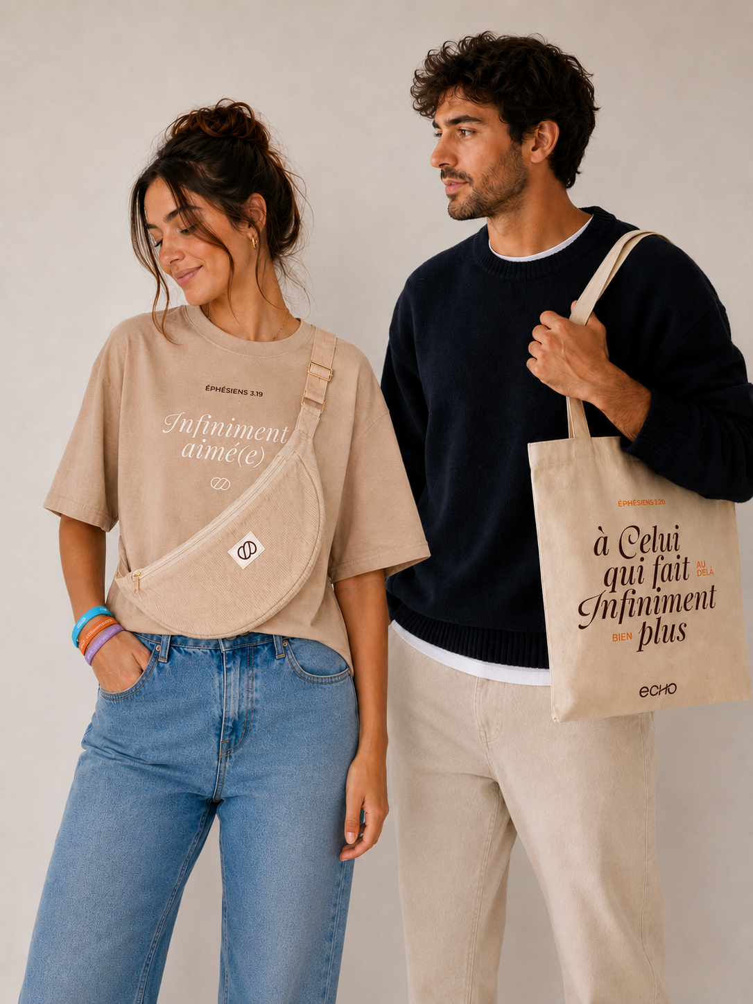 Pack "Le Total Look" : 2 T-shirts + 1 Sacoche banane + 1 Tote bag